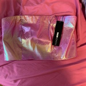 Fashion nova pink leather cropped tube top